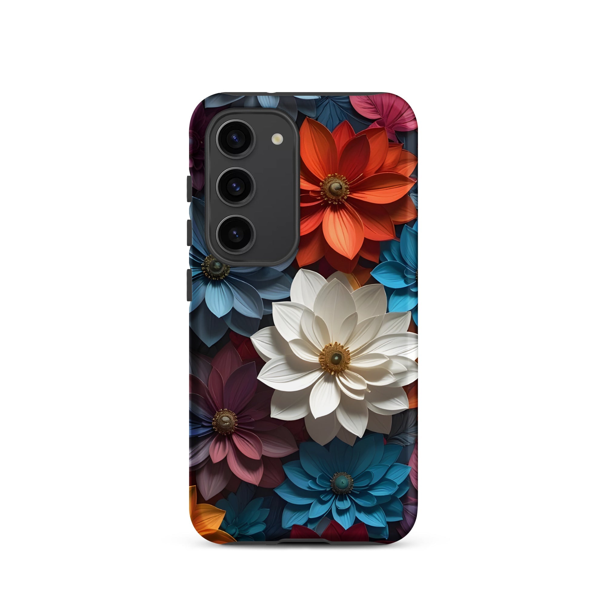 Carcasa resistente para Samsung – Midnight Paper Blooms con diseño floral 3D - CeluMovil