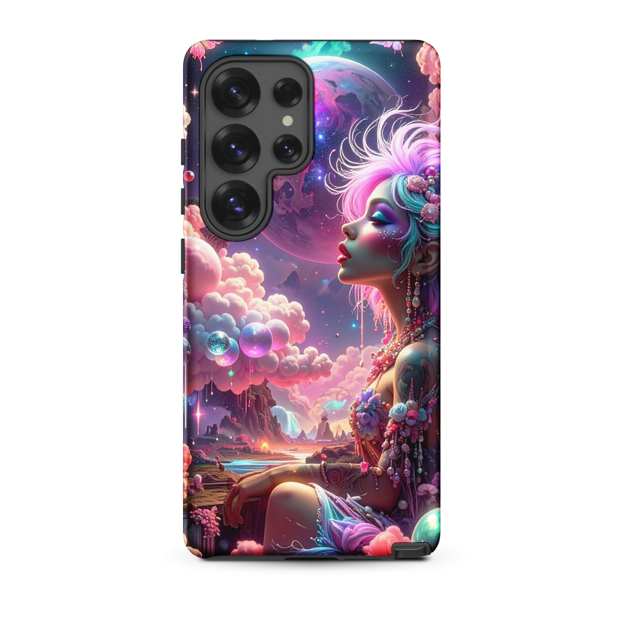 Carcasa resistente para Samsung – Soñadora iluminado por la luna, fantasía cósmica - CeluMovil