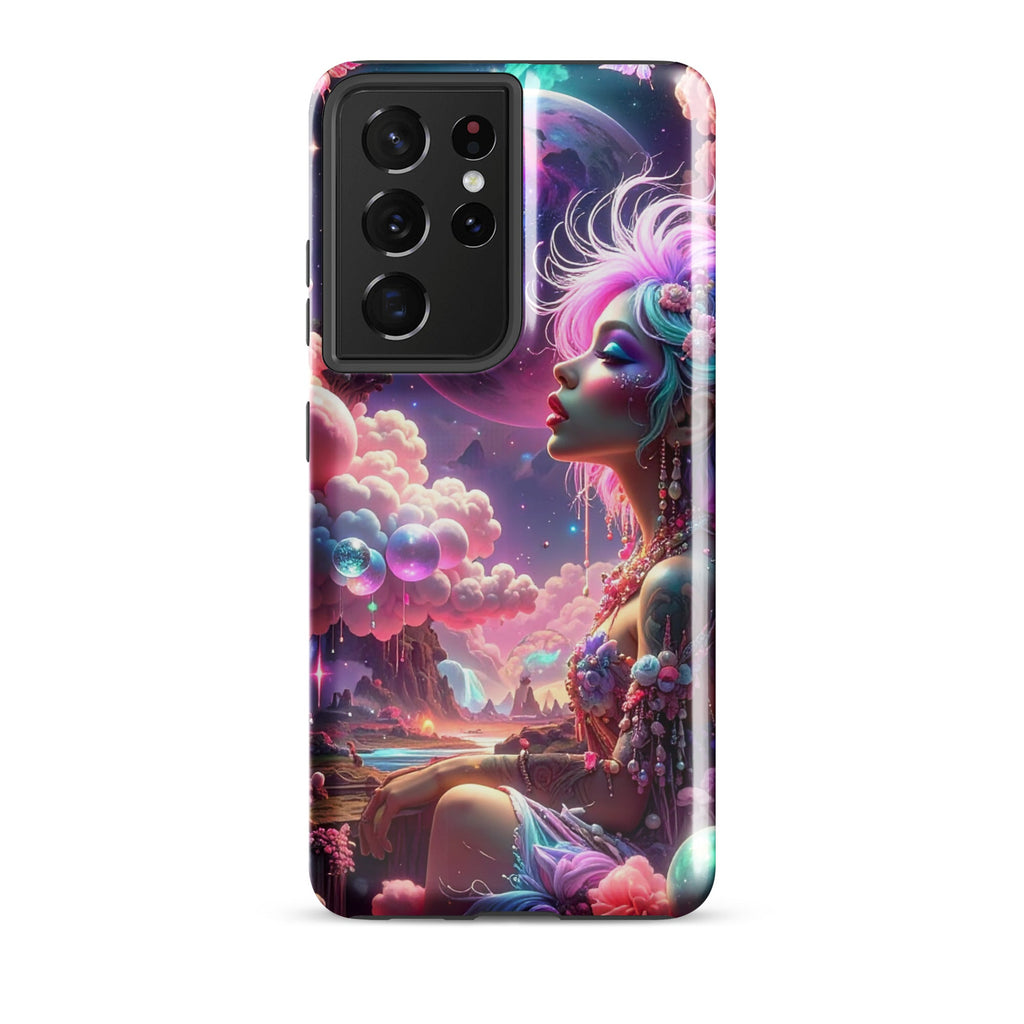 Carcasa resistente para Samsung – Soñadora iluminado por la luna, fantasía cósmica - CeluMovil