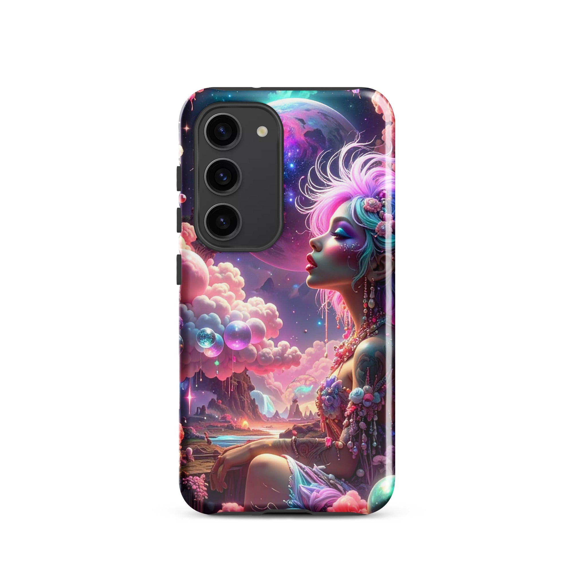 Carcasa resistente para Samsung – Soñadora iluminado por la luna, fantasía cósmica - CeluMovil