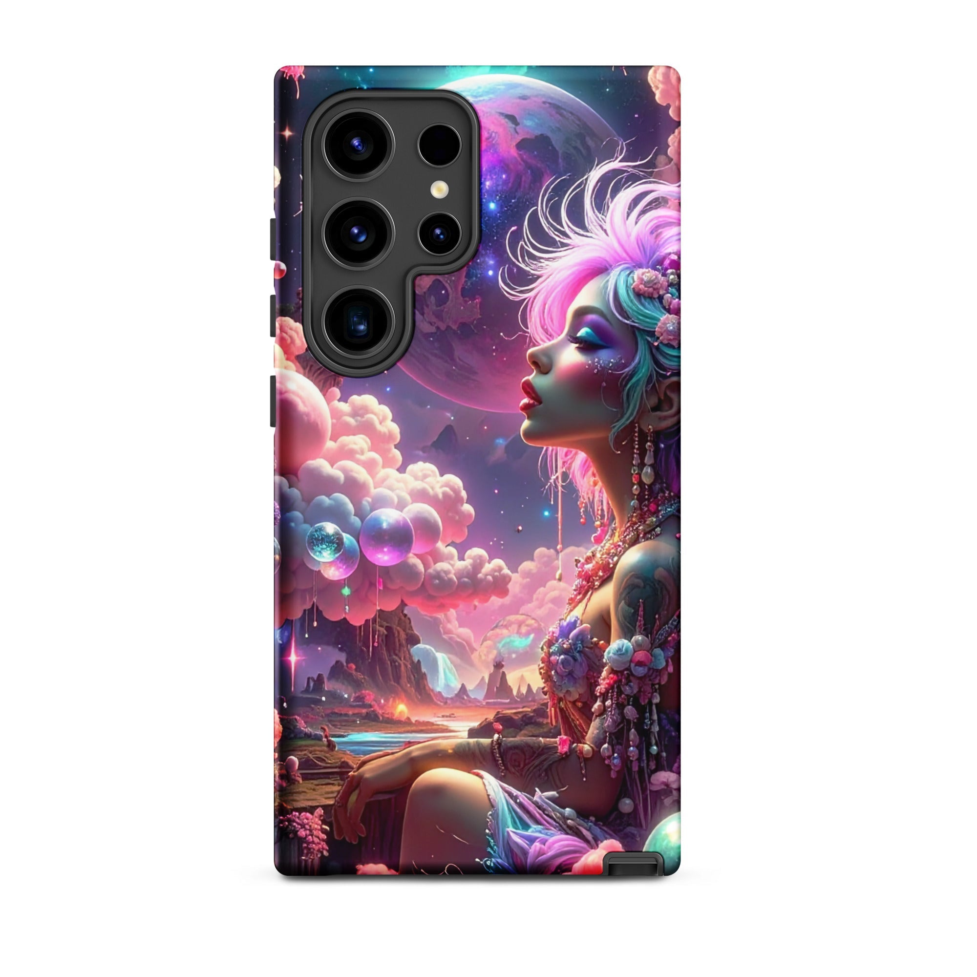 Carcasa resistente para Samsung – Soñadora iluminado por la luna, fantasía cósmica - CeluMovil