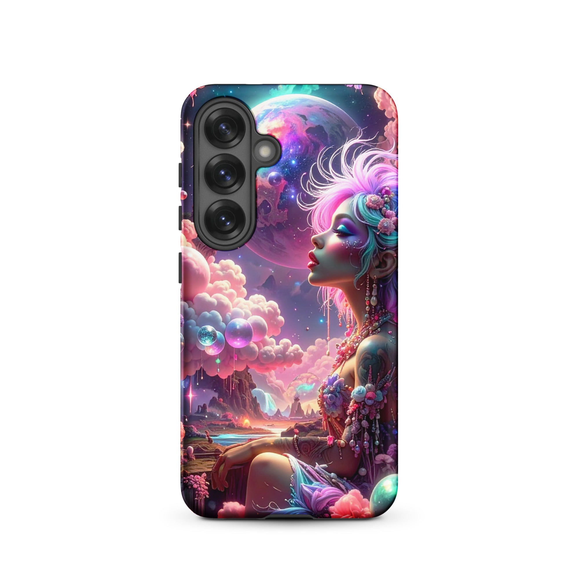 Carcasa resistente para Samsung – Soñadora iluminado por la luna, fantasía cósmica - CeluMovil